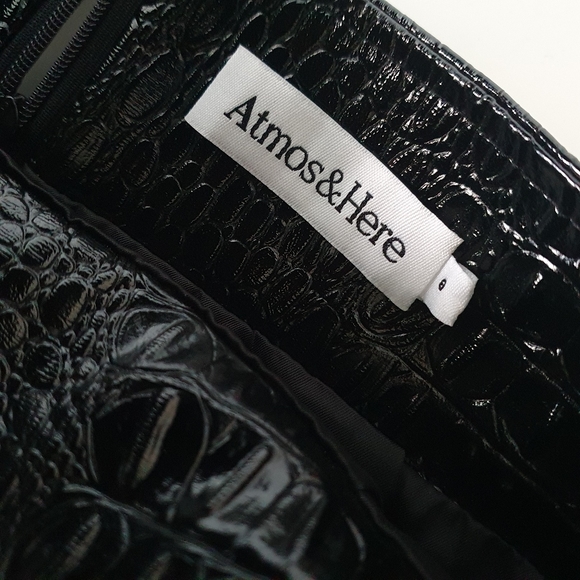 Atmos&Here Bianca Belted Mini Skirt faux Leather size 8 Black NWOT - Picture 6 of 7